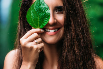 Portrait of a girl in close-up. Beautiful smile. Portrait of a beautiful smiling girl. Portrait of...