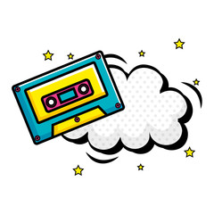 cassette music with cloud pop art style icon