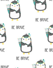 pattern with cute tribal penguin
