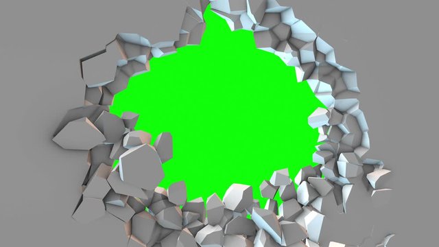 Abstract 3d rendering of cracked wall, destruction, explosion broken white wall with hole