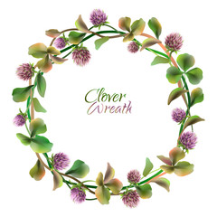 Clover wreath. Floral round frame. Vector illustration.
