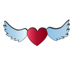 Color vector illustration of a heart with wings. Wide scope. Isolated background. Idea for sticker, holiday card, book, magazine. Valentine day, wedding. Holiday print.