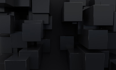 abstract 3d minimalistic dark black background with cubes and boxes