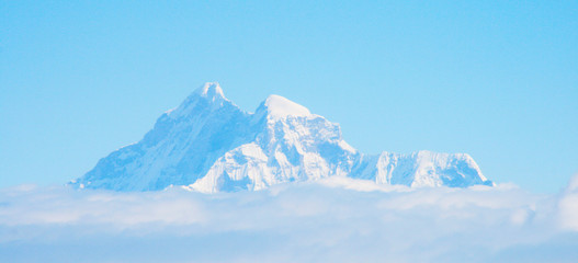 Mount Everest, Himalaya, Asien, über den Wolken, blauer Himmel, schnee bedeckt berggipfel, weiß, sonne, leuchten, fliegen, berg, bergspitze, gipfel, gebirge, verreisen, erkunden, besteigen bergsteigen