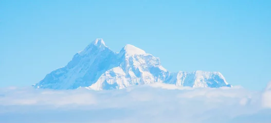 Keuken foto achterwand K2 Mount Everest, Himalaya, Asien, über den Wolken, blauer Himmel, schnee bedeckt berggipfel, weiß, sonne, leuchten, fliegen, berg, bergspitze, gipfel, gebirge, verreisen, erkunden, besteigen bergsteigen