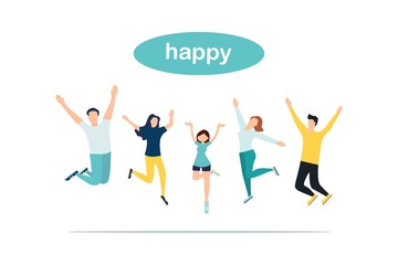 Vector illustrator, a group of happy, jumping people with happiness
