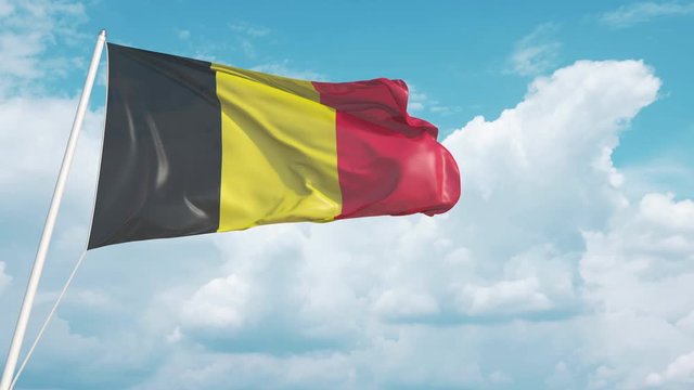 Plane arrives to airport with flag of Belgium. Belgian tourism