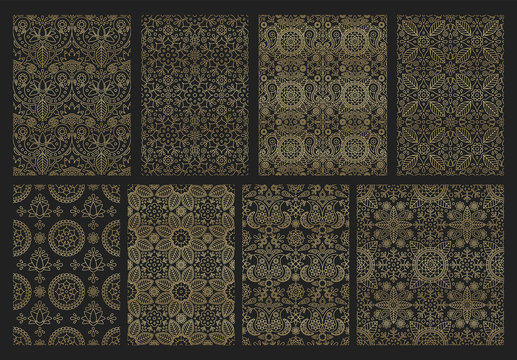 Collection indian seamless pattern with paisley, mandala and floral motif for wallpaper or fabric