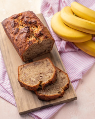 Sliced banana bread with a walnuts nuts