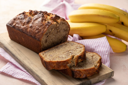 Sliced banana bread with a walnuts nuts