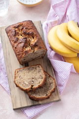 Sliced banana bread with a walnuts nuts