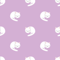 Seamless pattern with cute white cat 
