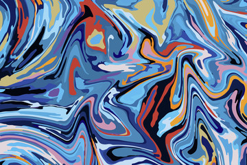 Abstract color background of multicolored liquid colors. Liquid marble texture, waves. Modern design of trendy colors. Vector illustration EPS 10.