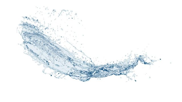 4k slow motion blue vortex water flow with a splashes isolated on a white background with alpha matte