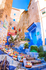 Fototapeta premium Chefchaouen, a city with blue painted houses and narrow, beautiful, blue streets, Morocco, Africa