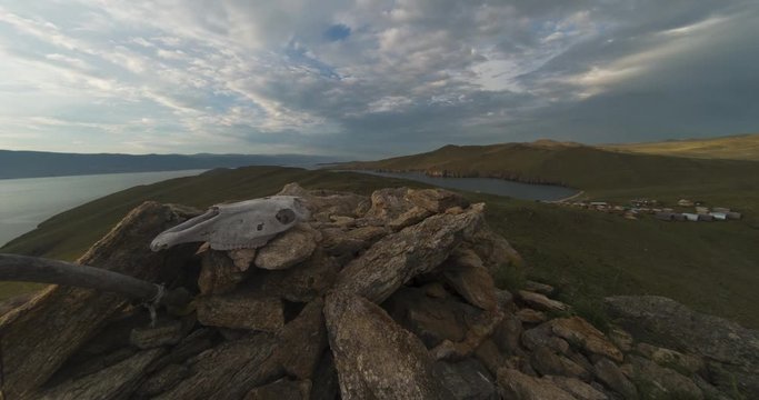 Lake baikal. Olkhon Island, Hujir Village, Shamanka Rock. Timelaps