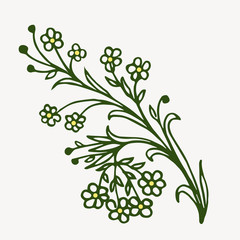 Fototapeta na wymiar Vector fragment of floral pattern, hand-drawn branch with small flowers for design of patterns, tiles, print on baby clothes, paper, dishes. spring motive.