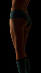 Body of a girl in panties and knee socks in a full-face pose