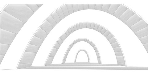 Abstract architecture background arched interior minimalism style pencil graphic drawing 3d illustration