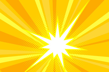 Comic yellow sunbeam background retro pop art style cartoon
