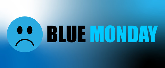 Sad face on blue monday text wide banner