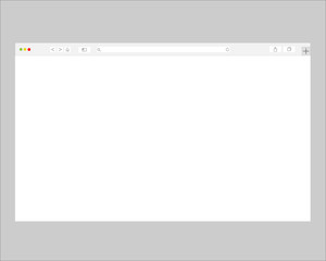 browser window design isolated on light background. Web window screen layout. Concept of blank internet page with shadow. Vector illustration