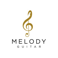 Vector logo of a music melody icon with a guitar silhouette, ideal for music studios, bands, concerts, or entertainment branding.