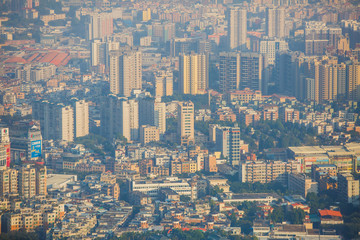 View of Guangzhou city with Zhujiang New Town from White Cloud Mountain, Baiyun Mountain, Guandong, China, sunny summer day