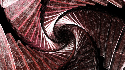 Amazing red architecture staircase vortex displaying a trippy dmt drug alien entity vortex concept