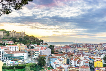 Fototapeta premium Lisbon skyline at colourful sunrise