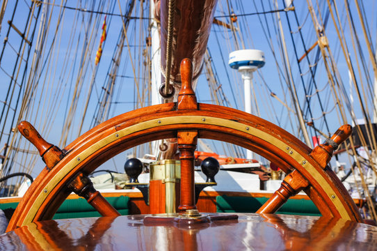 Tall ship with steering wheel