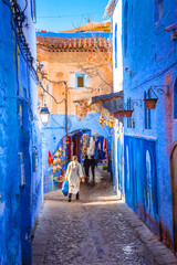 Chefchaouen, a city with blue painted houses and narrow, beautiful, blue streets, Morocco, Africa