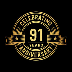 91 years anniversary celebration logotype. Vector and illustration.