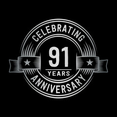 91 years anniversary celebration logotype. Vector and illustration.