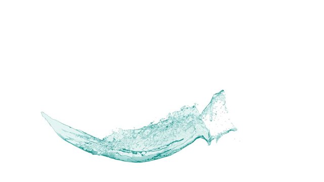 4k slow motion blue vortex water flow with a splashes isolated on a white background with alpha matte