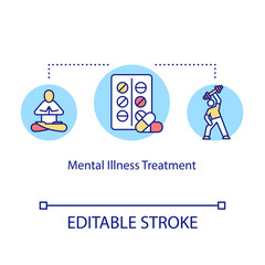 Mental illness treatment concept icon. Medical help idea thin line illustration. Psychotherapy. Psychological sickness. Psychiatric problems. Vector isolated outline RGB color drawing. Editable stroke