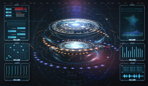 HUD,UI, GUI . Abstract virtual graphic touch user interface. Vector science abstract. Futuristic user interface with digital infographics and data charts vector electronic scifi hologram concept.