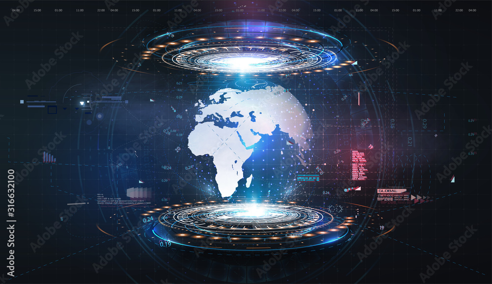 Poster hologram earth for concept design. blue futuristic background with planet earth. abstract tech desig