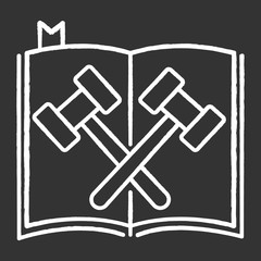 Legal code chalk white icon on black background. Court statute. Federal regulations, enactments. Law enforcement. Legislation. Law book. System of rules. Isolated vector chalkboard illustration