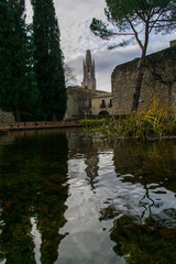 Fototapeta premium Galligants river bank and its surroundings in Girona, Spain.