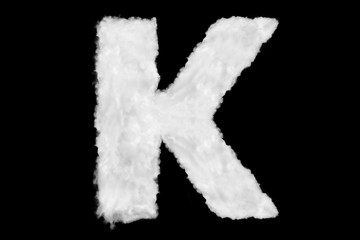 Letter K font shape element made of clouds on black background ready for mask or blending modes