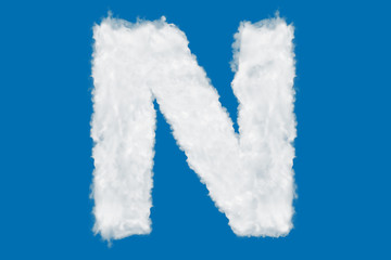 Letter N font shape element made of clouds on blue background over sky