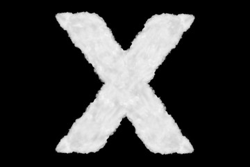 Letter X font shape element made of clouds on black background ready for mask or blending modes