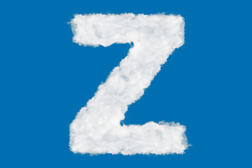 Letter Z font shape element made of clouds on blue background over sky