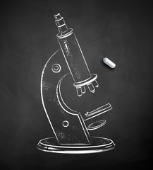 Chalk drawn illustration of microscope