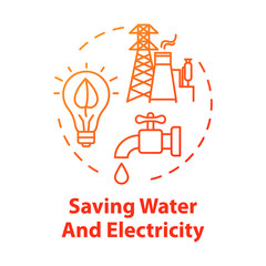 Saving water and electricity concept icon. Responsible resource consumption. Efficient power usage and no waste. Ecology idea thin line illustration. Vector isolated outline RGB color drawing