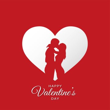 valentines day design. silhouette of loving couple on heart background