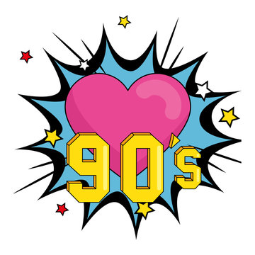 nineties sign with heart in explosion pop art
