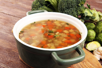 Soup, Vegetable Soup, Bowl. Traditional hot veggie soup