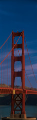 This is a close up of the Golden Gate Bridge. It is the view of Marin County in spring with morning light.
